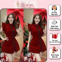 Sét nhung cứng cổ tàu kèm quần đính nút mây siêu xinh