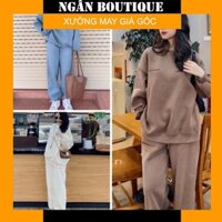 Set Nỉ Bông Form Rộng Tay Bồng Unisex Nam Nữ, Bộ Nỉ Áo Sweater Kèm Quần Thêu Logo Chữ Los Angeles Siêu Bassic Hot