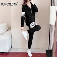 Set nỉ bông nam nữ phối 4 sọc - Áo khoác nam nữ form rộng khóa kéo và quần nỉ jogger nam nữ bo gấu G5 - BỘ NỈ ĐEN 4 SỌC,XL DƯỚI 70KG