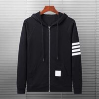 Set nỉ bông nam nữ phối 4 sọc - Áo khoác nam nữ form rộng khóa kéo và quần nỉ jogger nam nữ bo gấu G5 - AK NỈ LẺ 4 SỌC ĐEN,L DƯỚI 60KG