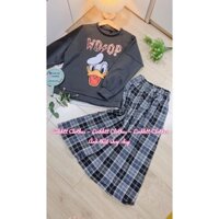 SET NỈ CHÂN VÁY DÀI CARO ÁO NỈ FORM RỘNG QC