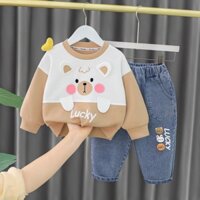 Set Nỉ Gấu Quần Jeans Họa Tiết Lucky, Bộ Đồ Cho Bé Từ 9-19kg Hey Susie S5592
