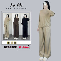 Set Nỉ Tăm Dài Tay Trơn BigSize Nữ NaMi, Bộ Quần Áo Thu Đông BigSize Nữ Dài Tay Kèm Quần Dài 221