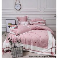 set NƠ HỒNG NHẠT TRẮNG TIM bộ Chăn Ga Gối CƯỚI  LỤA thêu cao cấp