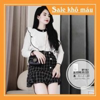 SET NỮ ÁO LEN BÈO VAI MIX CHÂN VÁY DẠ KẺ ĐUÔI CÁ - Mẫu mới 2021