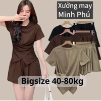 Set nữ BIGSIZE bộ áo vạt chéo cộc tay kèm quần sooc xoè tăm hàn