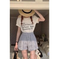 Set Nữ Quần Short Kẻ Bèo, Áo Thun Cotton Ngắn Tay Thời Trang.