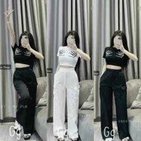 Sét nữ quần túi hộp cotton lạnh, áo thun tăm gân năng động trẻ trung