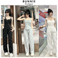 Set nữ sang chảnh Set đồ nữ quần ống suông mix kèm áo hai DÂY CÚC có đệm chất thun tăm thoáng mát
