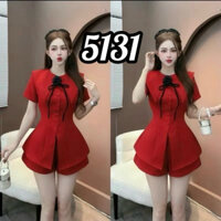 Set nữ thiết kế áo peplum đính nút bọc kèm charm hoa phối quần short from BigSizeLinhLe từ 58-90kg ( 1531)