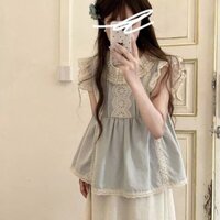Set Nữ Thiết Kế Áo Tay Bay Nhỏ Màu Xanh Dương Ngọt Ngào Phối Chân Váy Trắng Chữ A Cạp Cao Mùa Hè