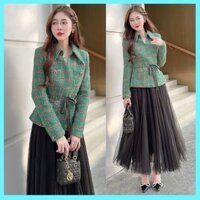 SET nữ thu đông Áo dạ + chân váy voan hàng xịn, có bán lẻ - XU XU SHOP - Áo khoác dạ Tweed nữ hàng thiết kế chất lượng