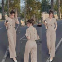 SET NỮ VEST FOR HỞ LƯNG CÔNG SỞ ÁO CROPTOP QUẦN LƯNG CAO ỐNG RỘNG