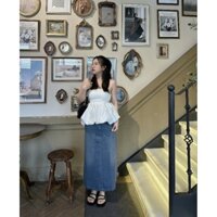 SET ỐNG TRẮNG XOÈ PHỒNG CHÂN VÁY MIDI JEAN