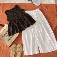 SET PEPLUM ĐEN + QUẦN SUÔNG TRẮNG