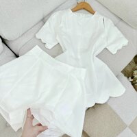 Set peplum gợn sóng khoét vai + quần short 2 màu,