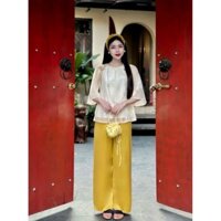 Set Pháp Phục Đi Chùa Tơ Quỳnh Cổ Tết Màu Nơ Ngọc Vai Kèm Quần Suông ,Đồ Lam Đi Chùa Cổ Tàu Vải Voan Tơ S094