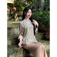 SÉT PHÁP PHỤC THÊU  NƠ PHỐI CỔ TAY CHẤT LIỆU VẢI TƠ TẰM THOÁNG MÁT