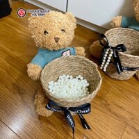 Set Phụ Kiện Gấu Ôm Giỏ Cói Quà Tặng Độc Đáo Ngày Lễ
