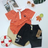 Set polo áo sọc cam thêu hươu kèm quần kaki hoặc jean cao cấp