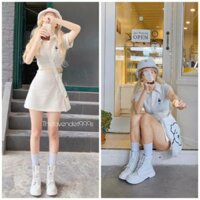Set polo crop thể thao chân váy TRẮNG
