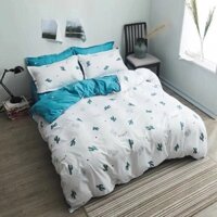 Set Poly Cotton Xương Rồng Xanh Trắng Bộ Chăn Ga Gối 4 Món