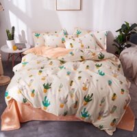Set Poly Cotton Xương Rồng Trắng Cam Bộ Chăn Ga Gối 4 Món