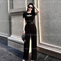 Set Prada Áo Thun Khoét Ngực Body Kèm Quần Suông, Áo Prada Hở Ngực Mix Quần Suông Cạp To