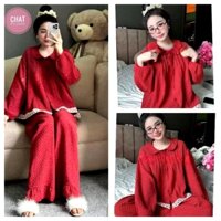 Set pyjama, Bộ Ngủ Mặc Nhà Nữ Kẻ Caro Trễ Vai Siêu Hot CHAT2389