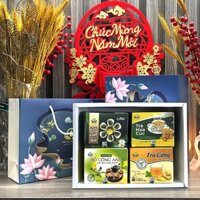Set quà 4 Hộp trà túi lọc: hoa cúc, gừng, tâm sen, bồ công anh Siêu thị thiên nhiên giúp an thần - Hộp quà biếu tặng 28