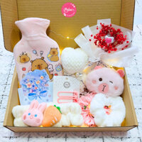 Set quà tặng bạn gái valentime, 8/3, sinh nhật, combo túi chườm nóng đau bụng kinh Puha 350ml