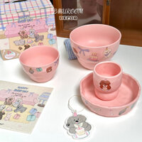 Set quà tặng bộ ly chén dĩa sứ hồng pastel chủ đề Happy Everyday kèm box ( có sẵn ) ( ảnh thật )