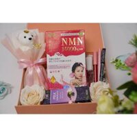 Set quà tặng cốm sủi đẹp da NMN+chì kẻ mày+kẻ mắt+set 2 son+socola+hoa gấu