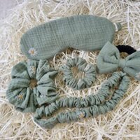 Set quà tặng dây cột tóc Scrunchies - Bịt mắt ngủ - Băng đô thêu tay Daisy - Handmade by Yuu:P