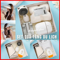 Set quà tặng kèm thiệp chúc mừng (set đi biển) gồm nhiều món để lựa chọn (quạt, kem chống nắng, mũ rộng vành, bao tay)