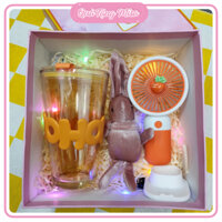 Set quà tặng sang trọng kèm thiệp chúc mừng (ly thủy tinh, khăn, quạt cầm tay v.v.) Quà sinh nhật, giáng sinh, kỷ niệm