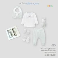 Set quà tặng sơ sinh 5 chi tiết Nous phối màu trắng - kẻ caro xanh