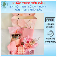 Set quà tặng sổ tay, KHẮC THEO YÊU CẦU ly thủy tinh, nến thơm quà lưu niệm ý nghĩa tặng bạn gái QT35