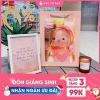 Set quà tặng thỏ bông và hoa gấu nhỏ, set quà tặng người yêu, bạn bè tặng kèm túi giấy, thiệp, đèn LED-Ngã Tư Quà