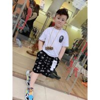 Set Quần Áo BAPE [HÀNG CAO CẤP + ẢNH THẬT] Quần Short Co Giãn Hoạ Tiết In Rất Ăn Chơi Kết Hợp Áo Cotton Mềm Mát