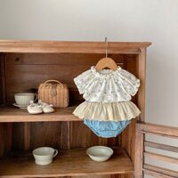 Set Quần Áo Bé Gái - Áo Trễ Vai Hoa Nhí & Quần Bồng Ren Xinh Xắn - SE084