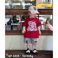 Set quần áo bé trai 10-30kg Bộ trai áo đỏ Enjoy quần bò đùi QP