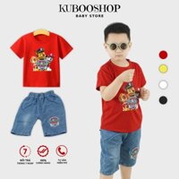 Set quần áo cộc tay Kuboo Shop in hình Chó cứu hộ. Áo thun cotton quần jean lửng cho bé BT12