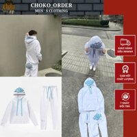 Set Quần Áo Hoodie Nỉ Nam Nữ Synaworld Siêu Nét - Syna Tracksuit Màu Trắng / Xanh Bộ Hoodie Nam Nữ