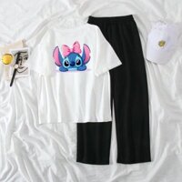 SÉT QUẦN ÁO NỮ IN HÌNH MẶT GẤU STIK KÈM QUẦN ỐNG RỘNG MẶC ĐI HỌC ĐI CHƠI