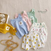 Set quần áo sát nách tai gấu (KM22-ST222) chất liệu xô muslin Kakummi