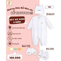 Set quần áo sơ sinh tay dài kèm nón và bao chân tay vải visco siêu mềm Babiboo cho bé