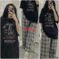 Set Quần Áo Space/Culottes - LiA.Clothing [FREE SHIP] - Bộ quần dài kẻ caro ống rộng và áo phông nữ thoải mái