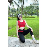 Set quần áo tập gym ,yoga nữ áo Croptop + quần lửng ,lưng cao ,nâng mông,thon dáng(HT-05)