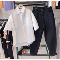 Sét quần baggy bò đen áo sơ mi cộc